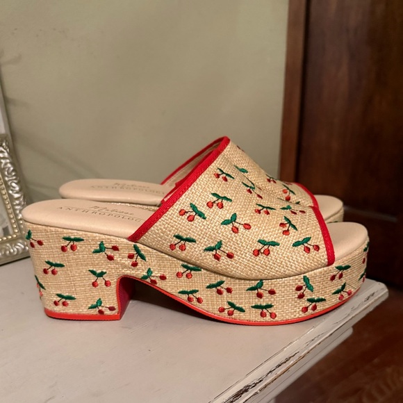 Matisse x Anthropologie Embroidered Cherry Platform Sandals 10 Like New - Picture 7 of 11